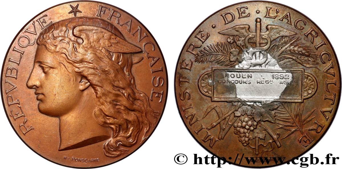 TROISIÈME RÉPUBLIQUE Médaille, Concours régional agricole  TTB+/TTB