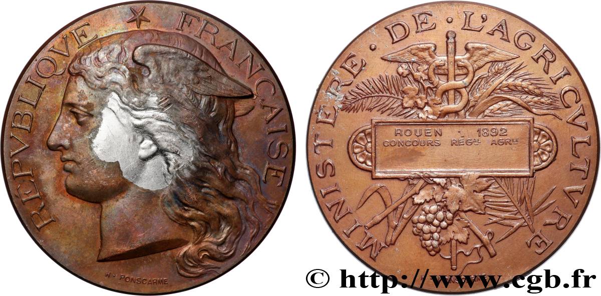 TROISIÈME RÉPUBLIQUE Médaille, Concours régional agricole  TB+/TTB