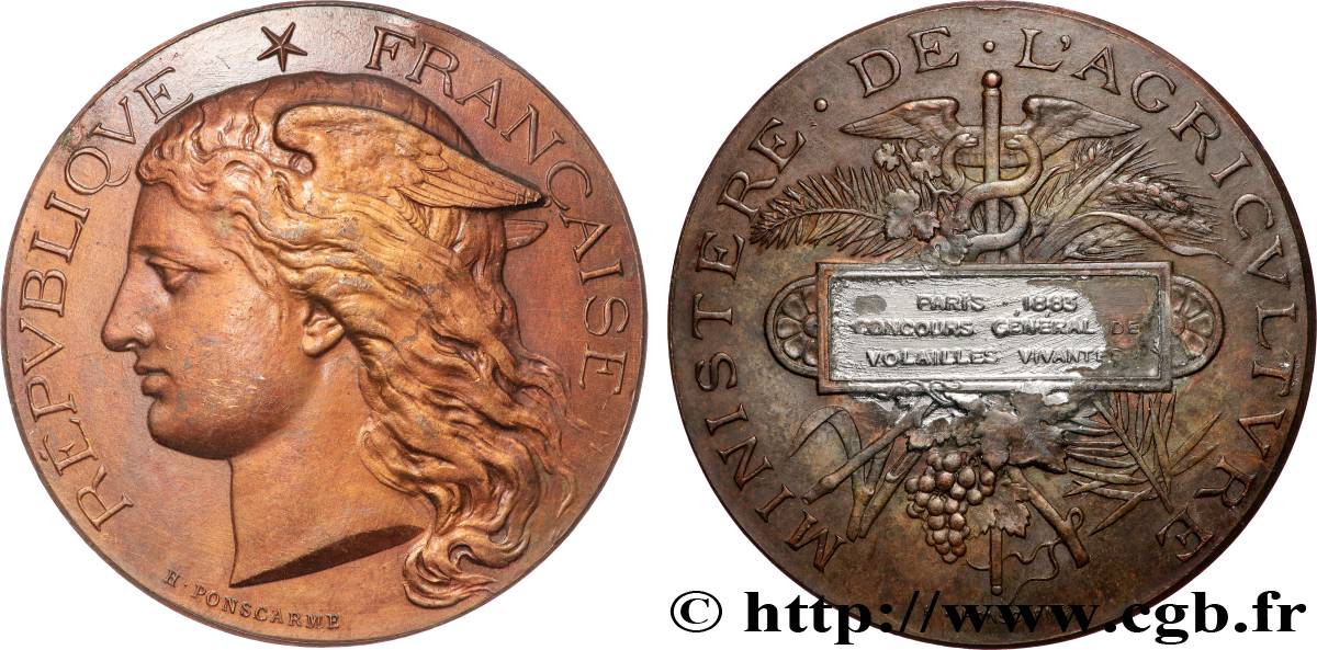 TROISIÈME RÉPUBLIQUE Médaille, Concours général agricole, volailles vivantes TTB/TB+