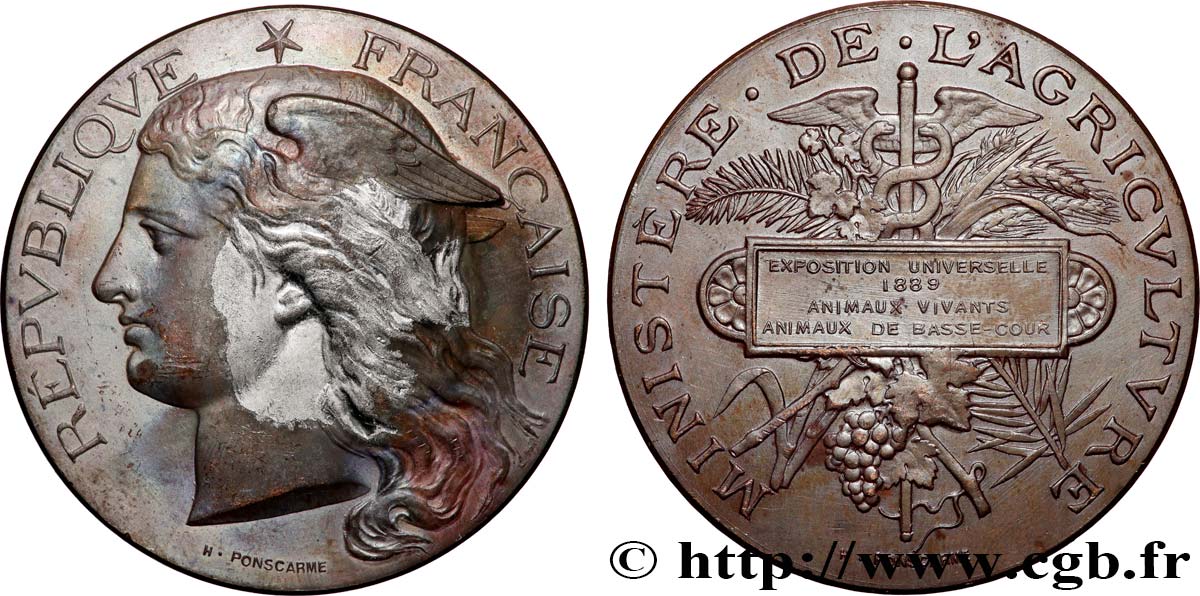 III REPUBLIC Médaille, Exposition universelle d’animaux vivants, animaux de basse-cour VF/XF