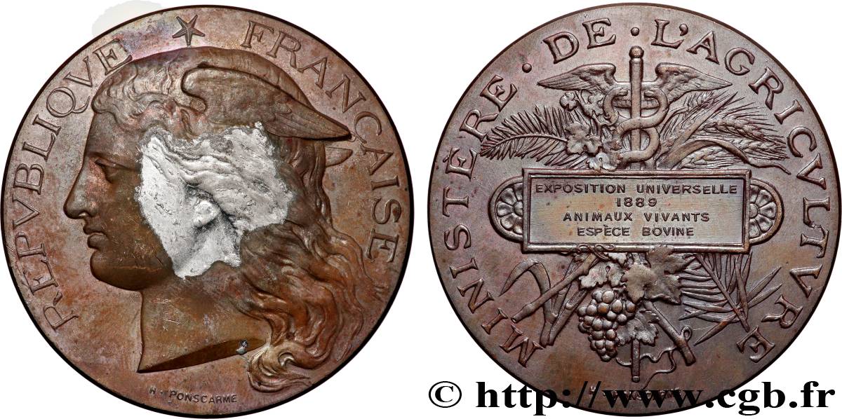 TROISIÈME RÉPUBLIQUE Médaille, Exposition universelle d’animaux vivants, espèce bovine TB+/TTB