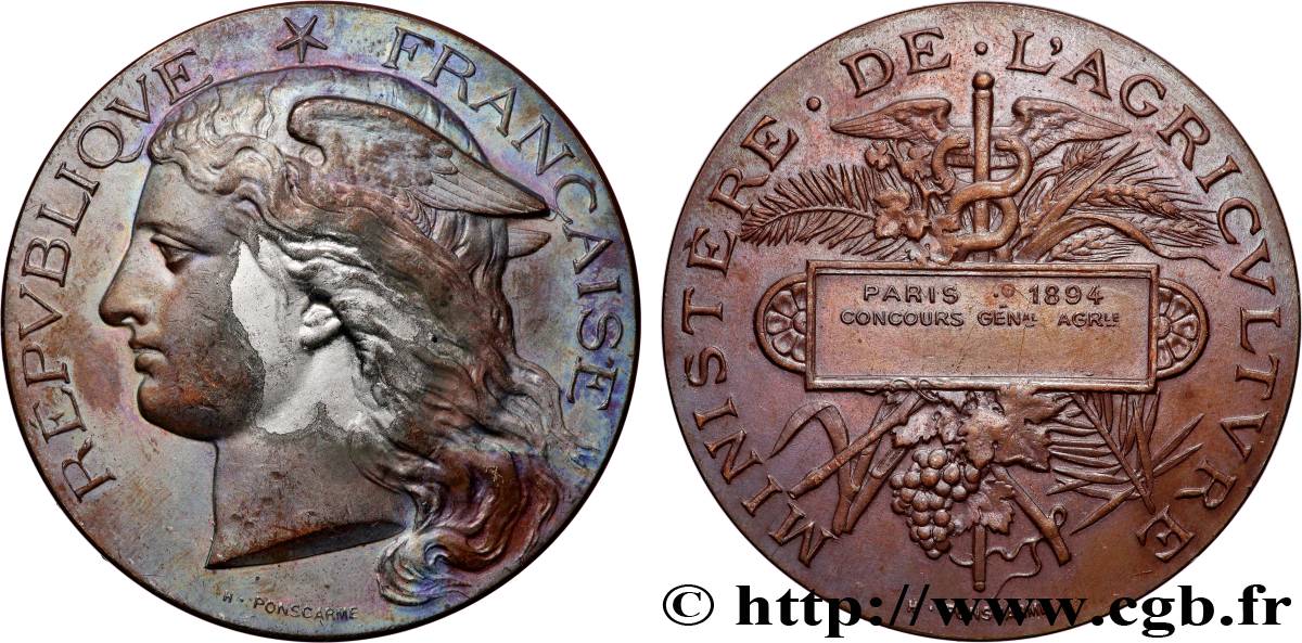 TROISIÈME RÉPUBLIQUE Médaille, Concours général agricole  TB+/TTB