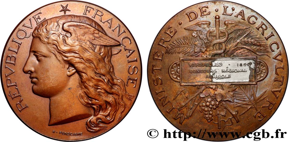 TROISIÈME RÉPUBLIQUE Médaille, Concours régional agricole  TTB/TB+