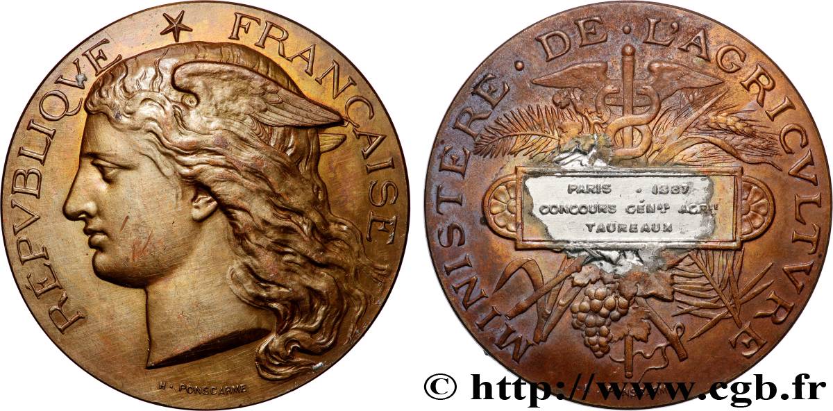 TERCERA REPUBLICA FRANCESA Médaille, Concours général agricole, taureaux MBC
