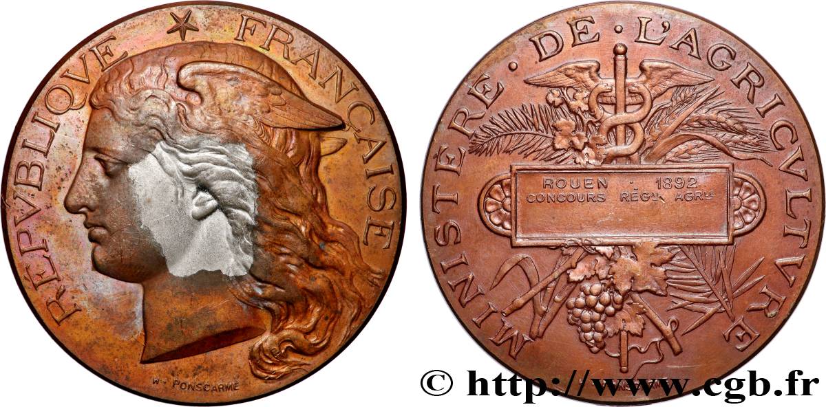 TROISIÈME RÉPUBLIQUE Médaille, Concours régional agricole  TB+/TTB