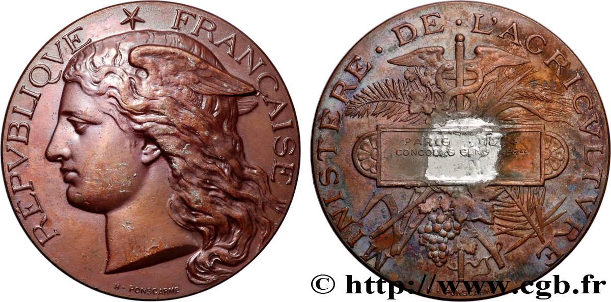 TROISIÈME RÉPUBLIQUE Médaille, Concours général agricole  TTB/TB+