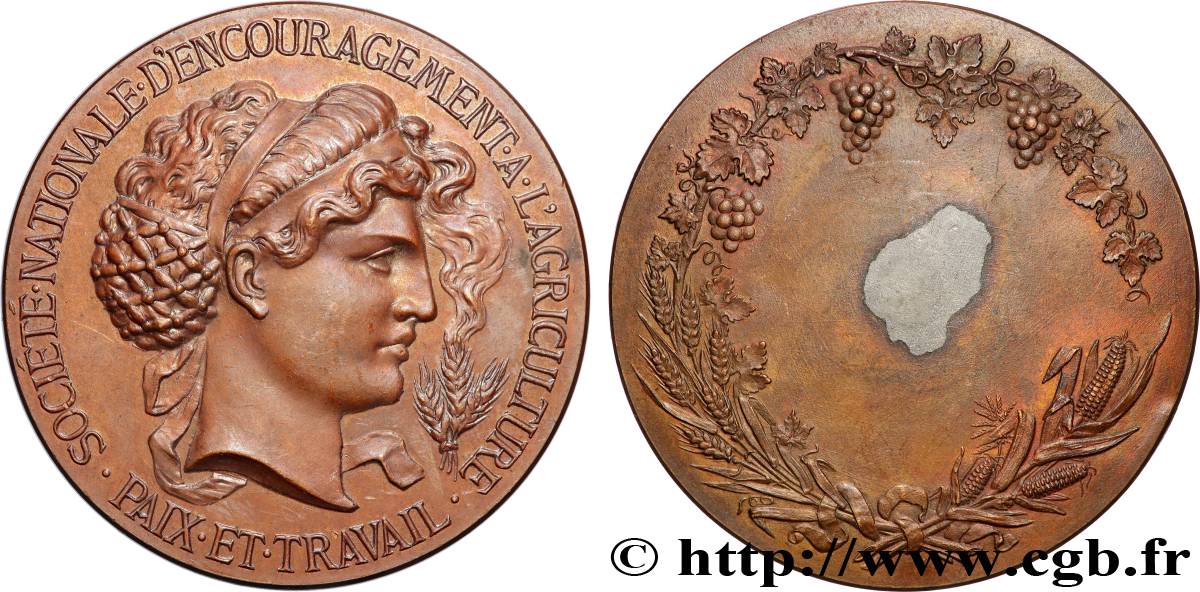 SOCIÉTÉS D AGRICULTURE, HORTICULTURE, PÈCHE ET CHASSE Médaille, Société nationale d’encouragement à l’agriculture q.SPL/BB