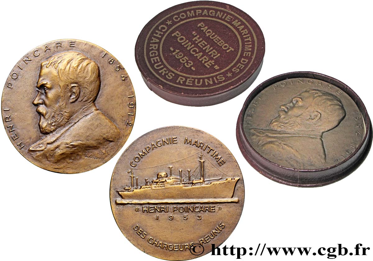 SEA AND NAVY : SHIPS AND BOATS Médaille, Henri Poincaré, Paquebot de la compagnie maritime des chargeurs réunis SPL