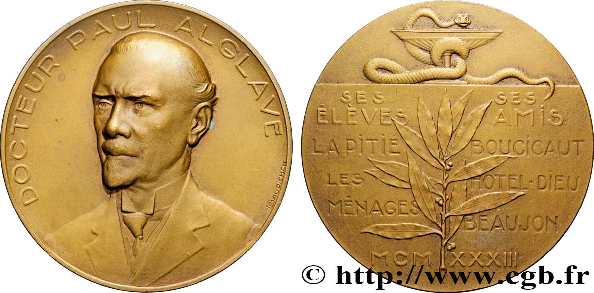 TROISIÈME RÉPUBLIQUE Médaille, Docteur Paul Alglave SUP