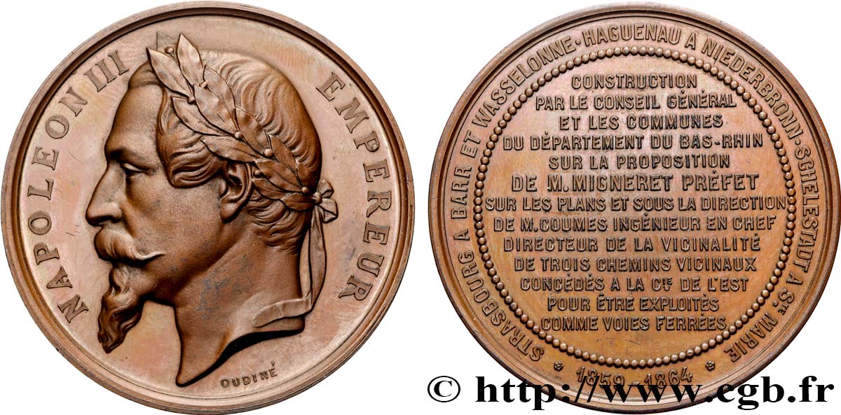 SECOND EMPIRE Médaille, Construction de trois voies ferrées AU