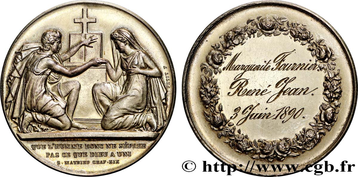 TERCERA REPUBLICA FRANCESA Médaille de mariage, Evangile de St Mathieu MBC+/MBC