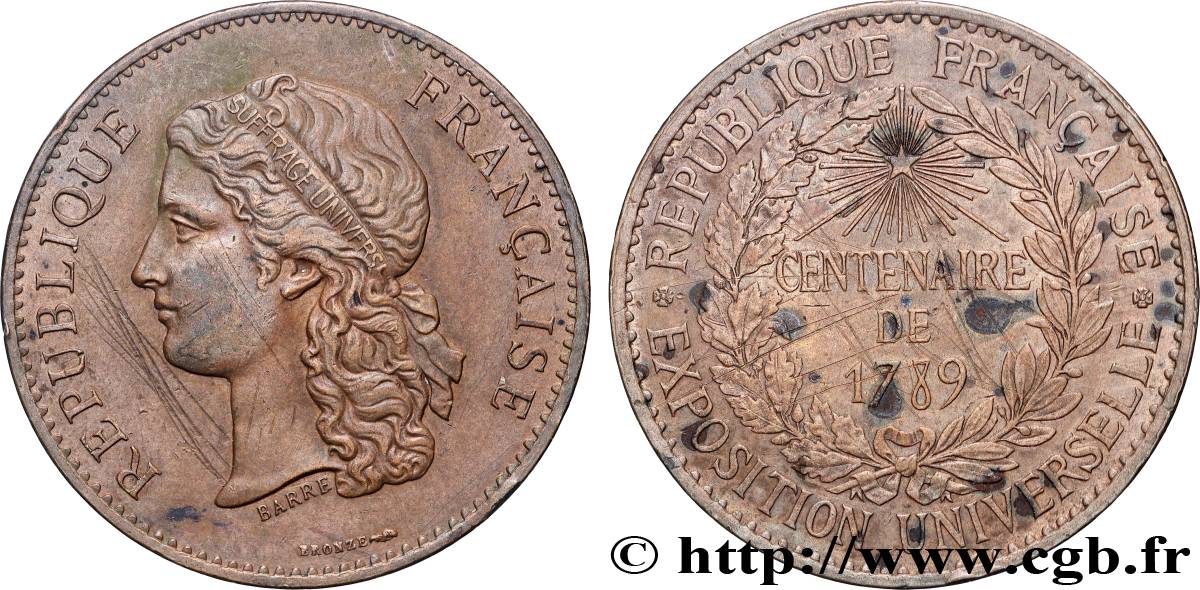 III REPUBLIC Médaille, Centenaire de 1789 XF