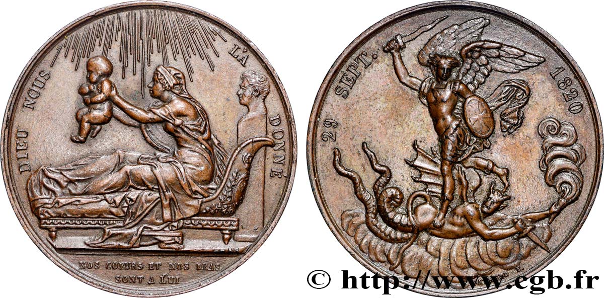 HENRI V COMTE DE CHAMBORD Médaille, Naissance de Henri, duc de Bordeaux, futur comte de Chambord XF