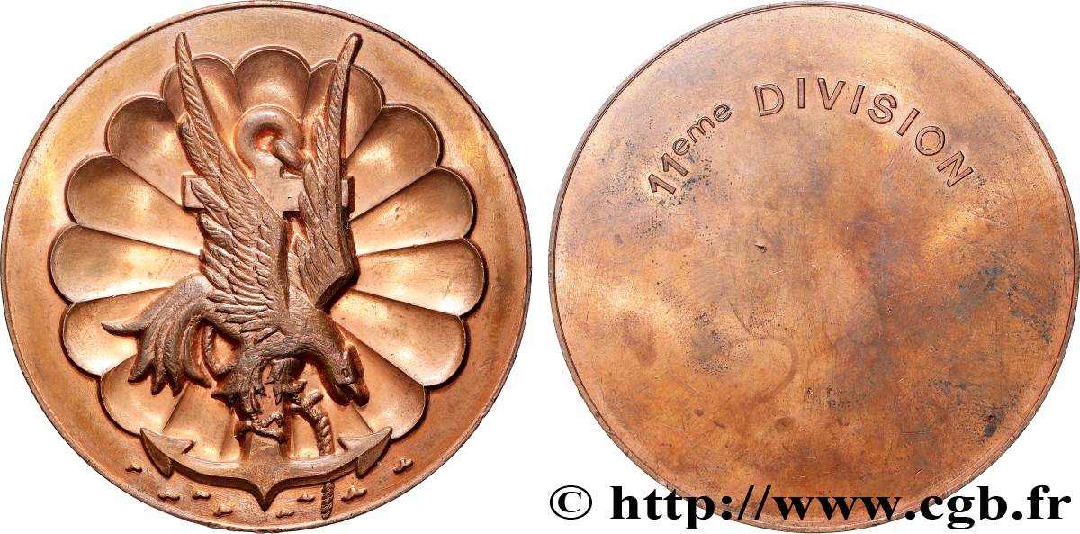 CINQUIÈME RÉPUBLIQUE Médaille, 11ème brigade parachutiste TTB+/TTB