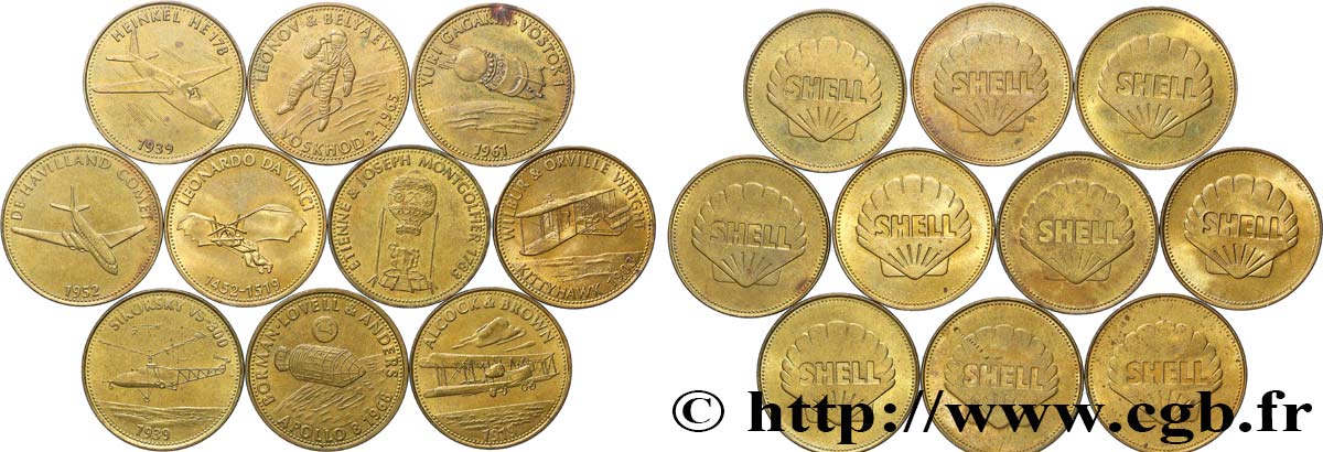 CONQUÊTE DE L ESPACE - EXPLORATION SPATIALE Médaille, Collection Shell “L’épopée de l’espace”, lot de 10 ex. q.SPL