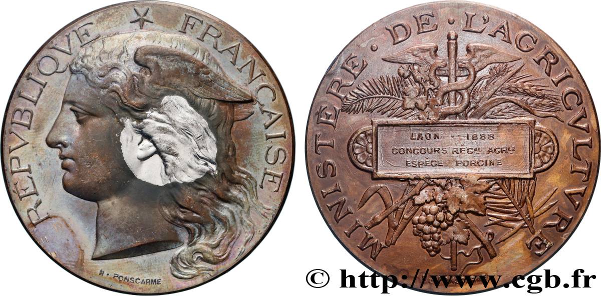 III REPUBLIC Médaille, Concours régional agricole, espèce porcine  XF/AU