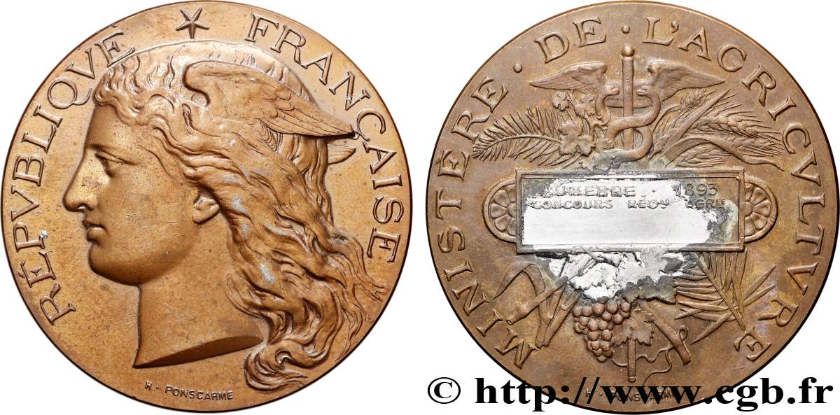 III REPUBLIC Médaille, Concours régional agricole AU/XF