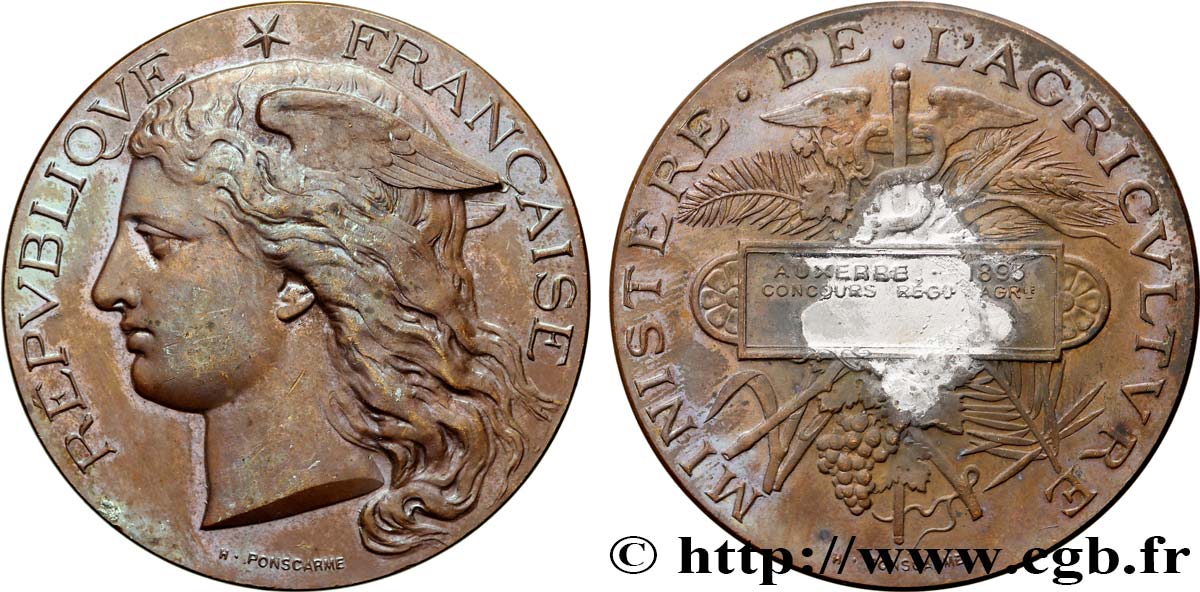 TROISIÈME RÉPUBLIQUE Médaille, Concours régional agricole TTB+/TTB