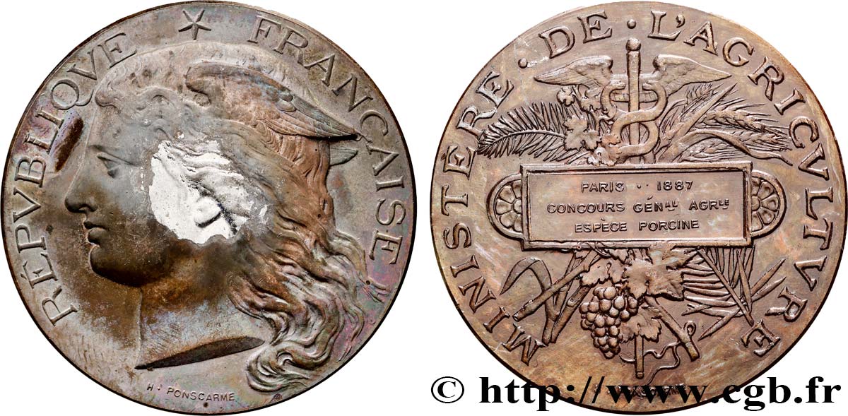 TROISIÈME RÉPUBLIQUE Médaille, Concours général agricole, espèce porcine TTB/TTB+