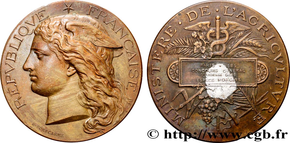 III REPUBLIC Médaille, Concours général d’animaux gras, espèce porcine AU/XF