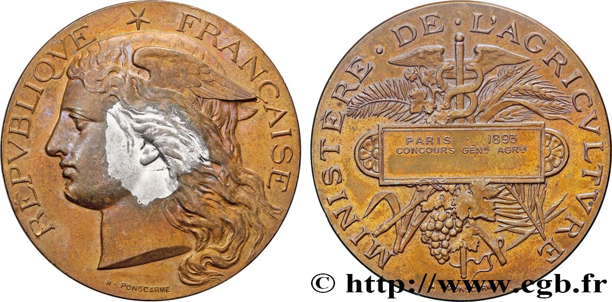 TROISIÈME RÉPUBLIQUE Médaille, Concours général agricole  TTB