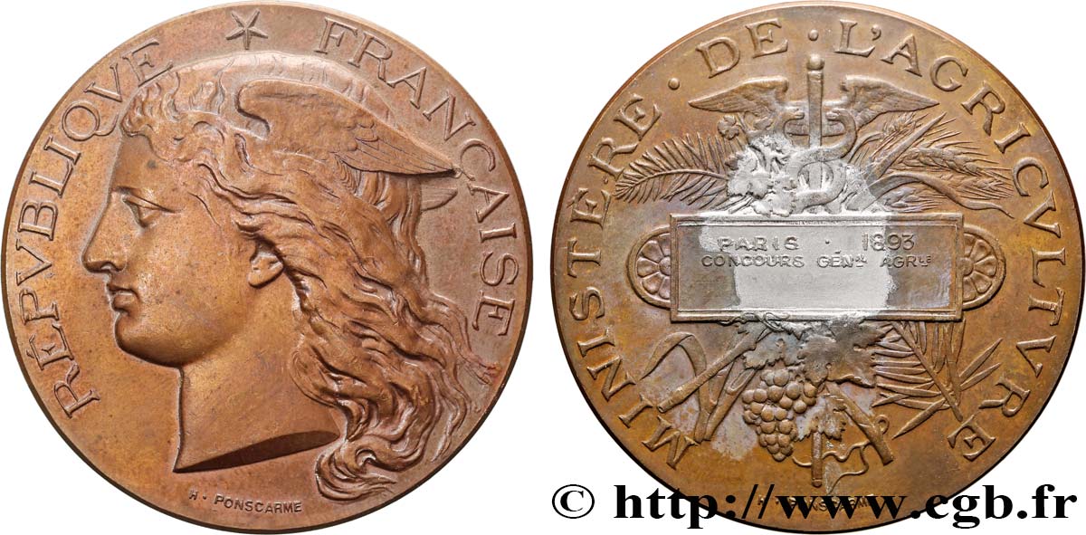 TROISIÈME RÉPUBLIQUE Médaille, Concours général agricole  TTB+/TTB