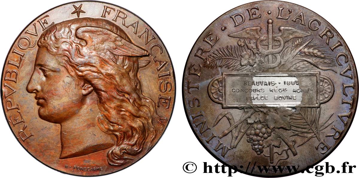 TROISIÈME RÉPUBLIQUE Médaille,Concours régional agricole, espèce bovine TTB+/TTB