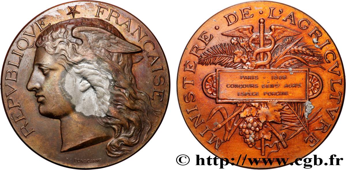 DRITTE FRANZOSISCHE REPUBLIK Médaille, Concours général agricole, espèce porcine SS/fVZ