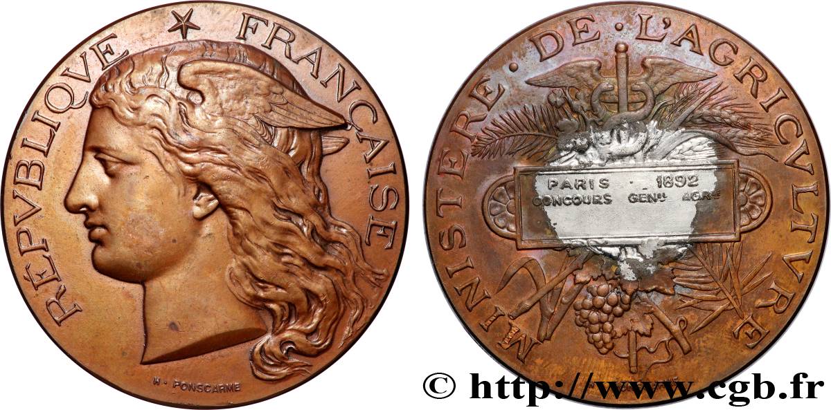 III REPUBLIC Médaille, Concours général agricole AU/XF