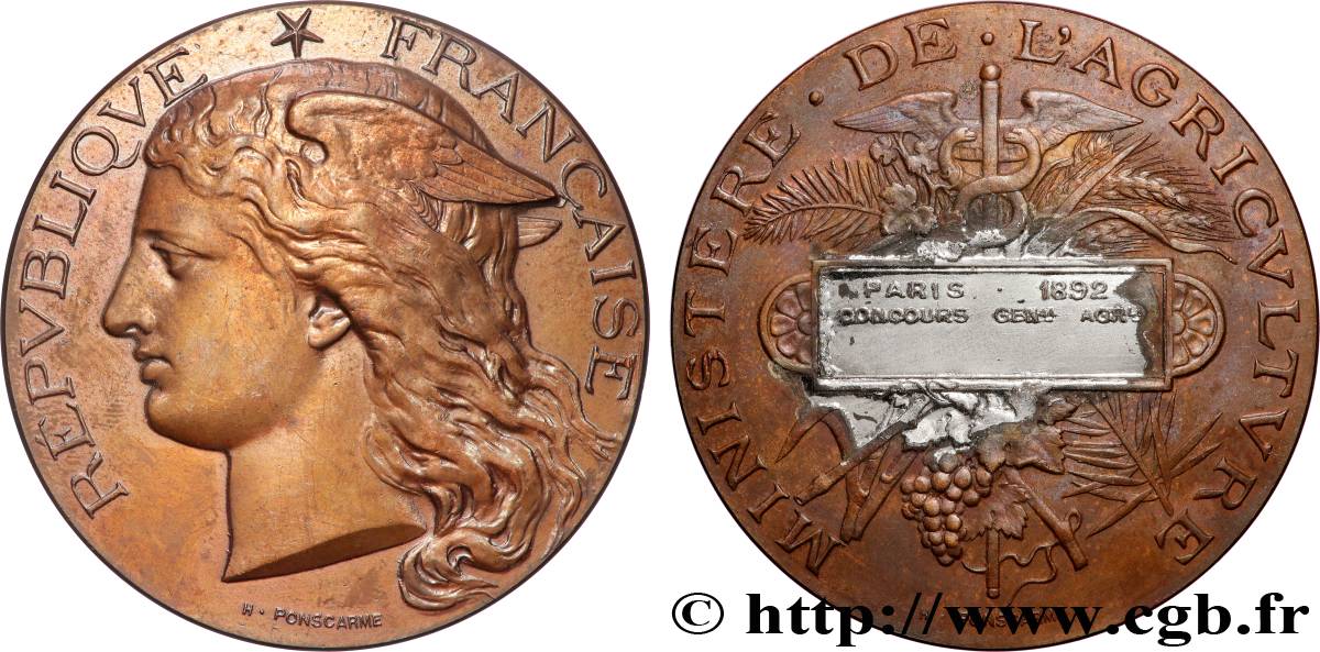TROISIÈME RÉPUBLIQUE Médaille, Concours général agricole TTB+/TTB