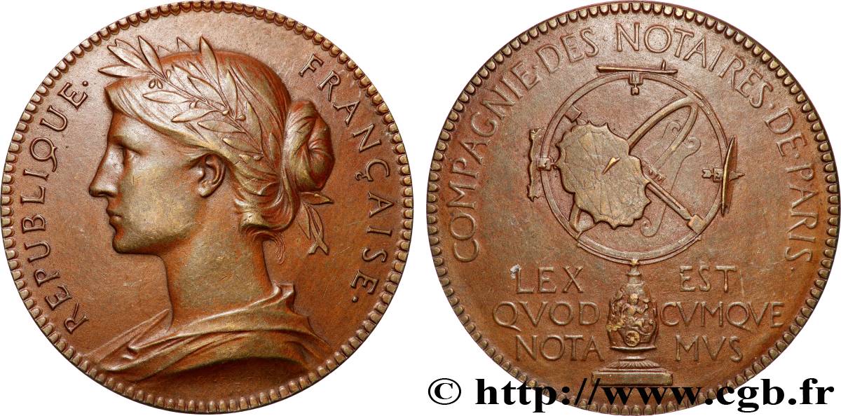 TROISIÈME RÉPUBLIQUE Médaille, Notaires de Paris, refrappe TTB+