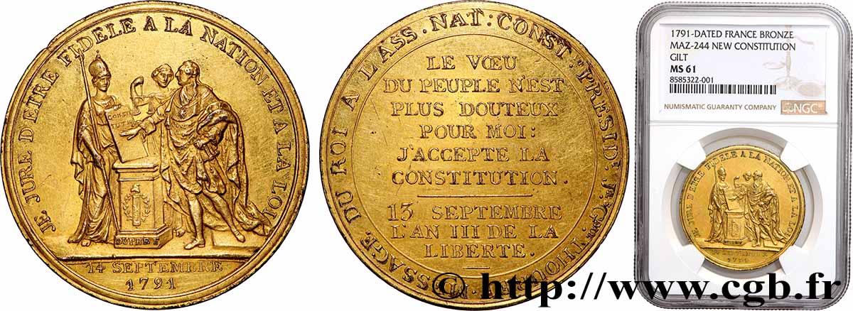 REVOLUTION COINAGE Médaille, Monneron du message et du serment SPL61
