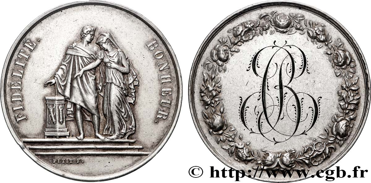 AMOUR ET MARIAGE Médaille de mariage, Fidélité et Bonheur AU/XF