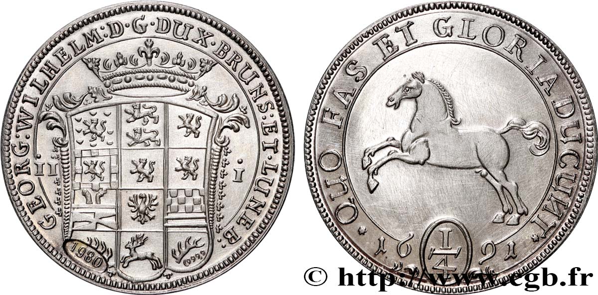 ALLEMAGNE - DUCHÉ DE BRUNSWICK LUNEBOURG - GEORGES-GUILLAUME Médaille, Reproduction du quart de Thaler BE