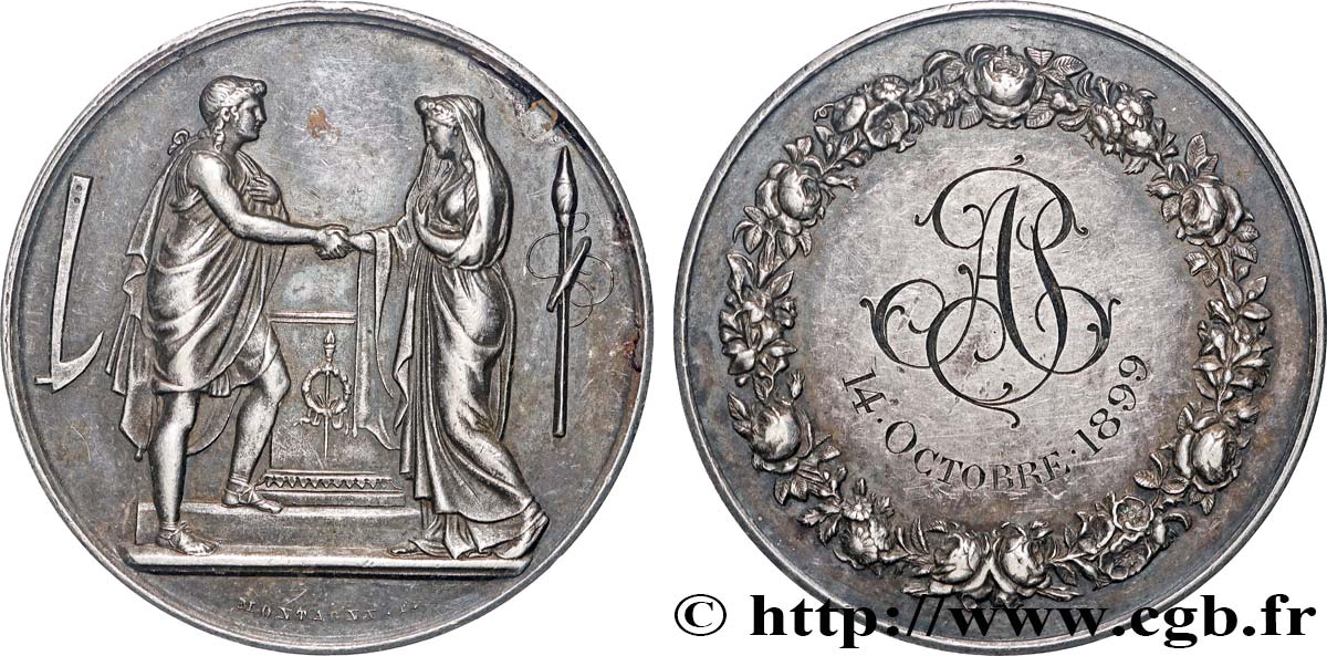 AMOUR ET MARIAGE Médaille de mariage, Couple antique TTB