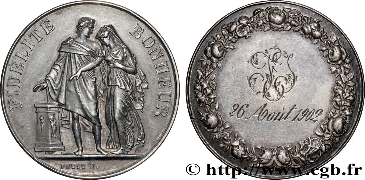 AMOUR ET MARIAGE Médaille de mariage, Fidélité et Bonheur TTB+