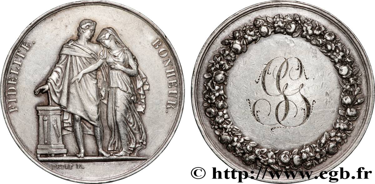 AMOUR ET MARIAGE Médaille de mariage, Fidélité et Bonheur TTB