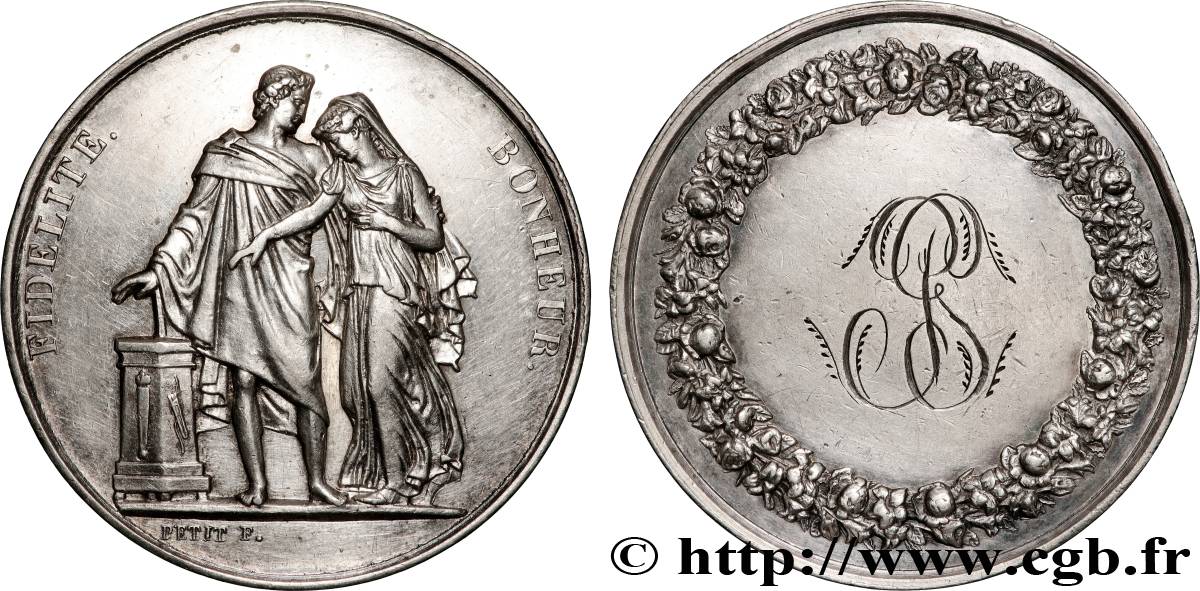 AMOUR ET MARIAGE Médaille de mariage, Fidélité et Bonheur TTB+