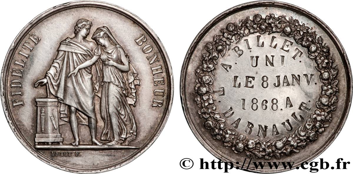 AMOUR ET MARIAGE Médaille de mariage, Fidélité et Bonheur TTB+