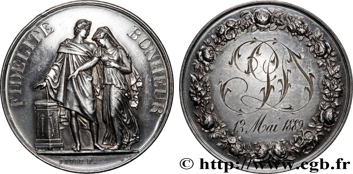 AMOUR ET MARIAGE Médaille de mariage, Fidélité et Bonheur TTB+