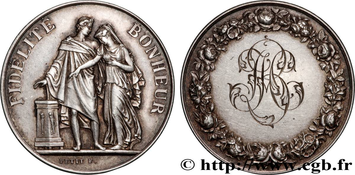AMOUR ET MARIAGE Médaille de mariage, Fidélité et Bonheur TTB+