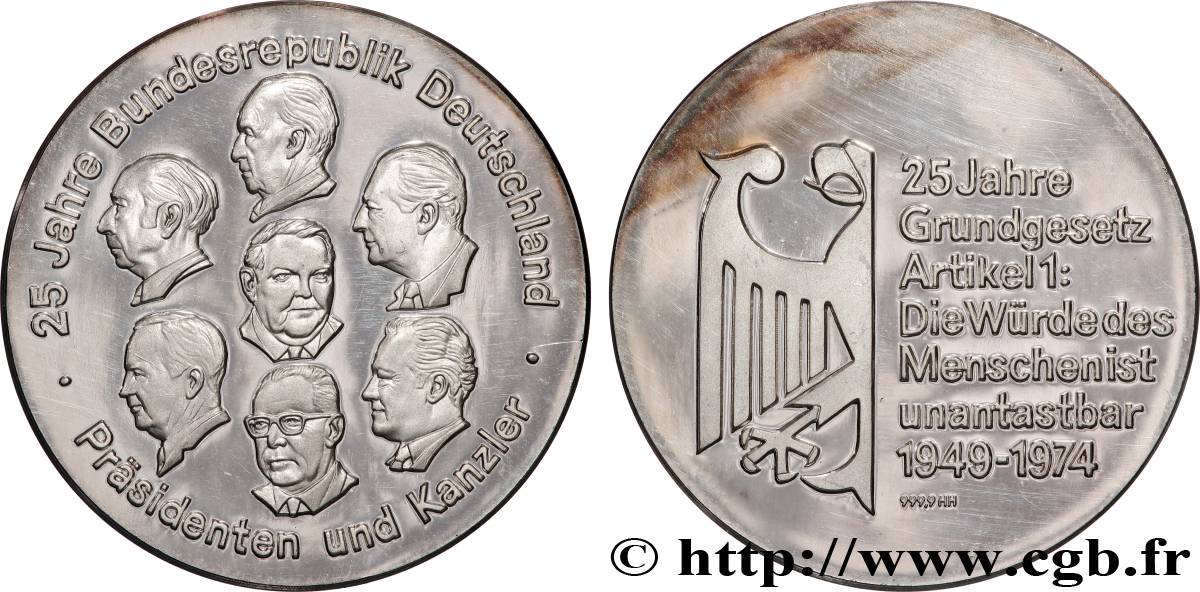 RÉPUBLIQUE FÉDÉRALE D ALLEMAGNE Médaille, 25 ans de la constitution de la République fédérale d’Allemagne  BE