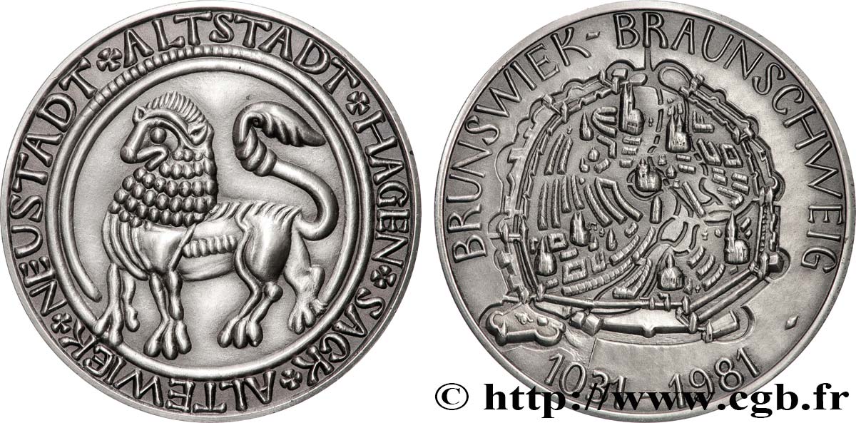 ALLEMAGNE - BRUNSWICK Médaille, 950ème anniversaire de la ville de Brunswick, n°119 SUP+