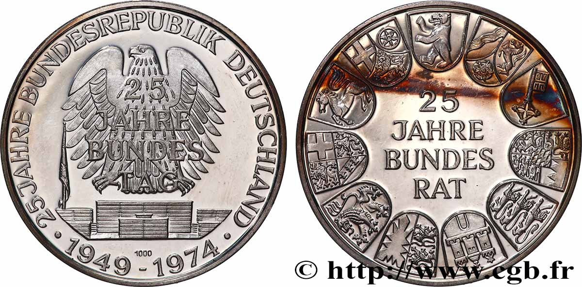 RÉPUBLIQUE FÉDÉRALE D ALLEMAGNE Médaille, Commémoration des 25 ans de la République Fédérale d’Allemagne Prueba