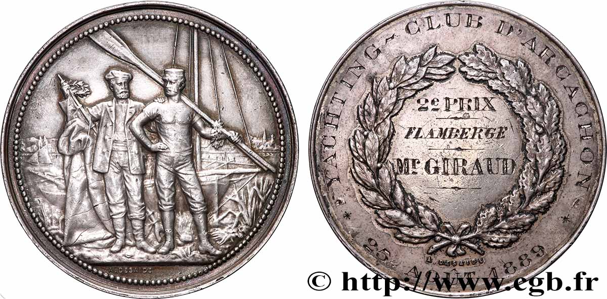 TROISIÈME RÉPUBLIQUE Médaille, Yachting-club d’Arcachon  TTB+/TTB