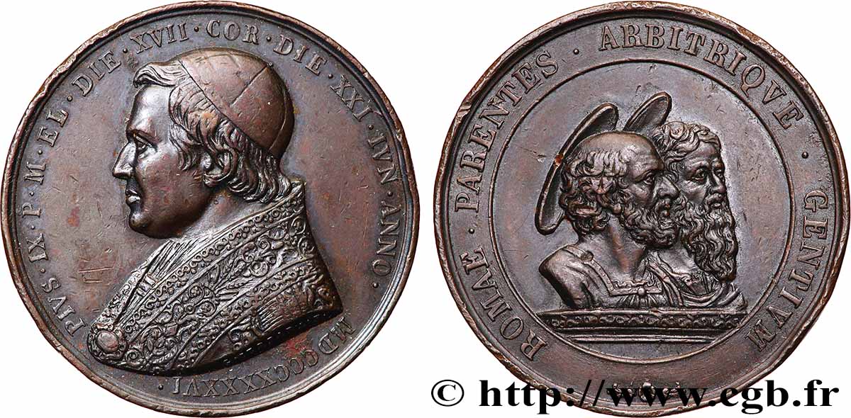 ITALY - PAPAL STATES - PIUS IX (Giovanni Maria Mastai Ferretti) Médaille, Saint Pierre et Saint Paul XF