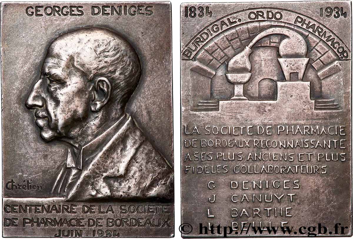 III REPUBLIC Plaquette, Centenaire de la Société de pharmacie  AU