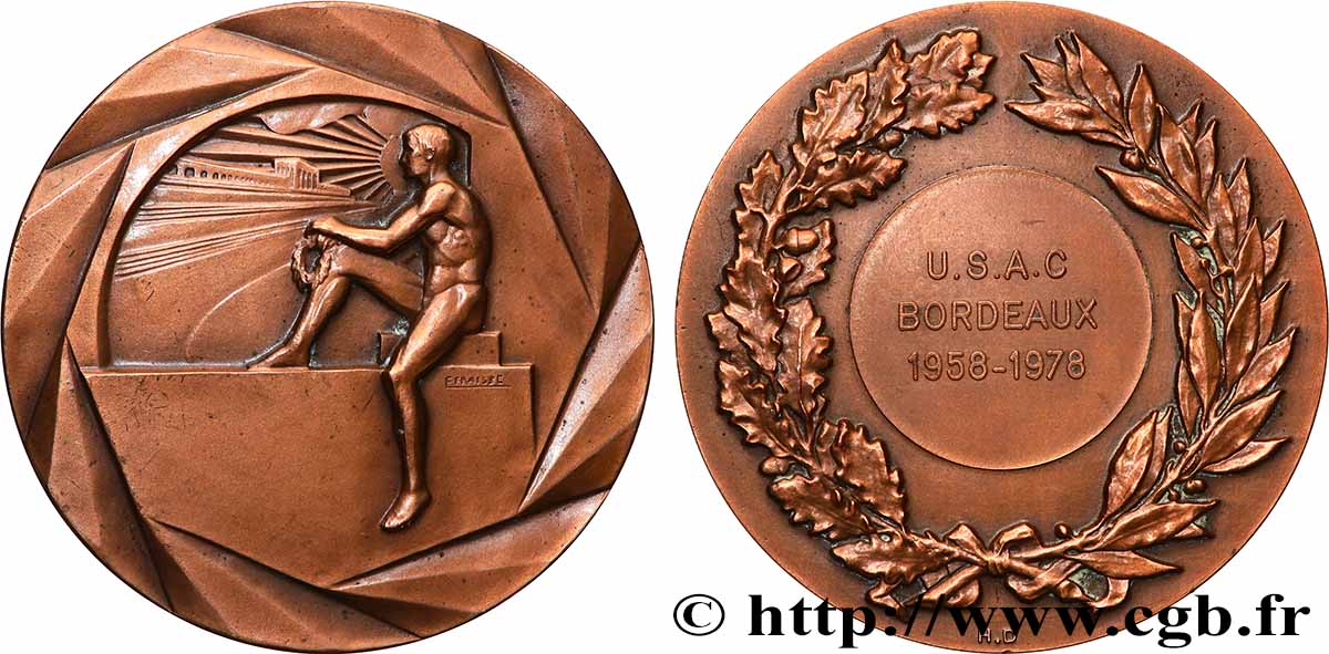 CINQUIÈME RÉPUBLIQUE Médaille, 20 ans de l’Union Sportive et Artistique de la Caisse des Dépôts TTB+