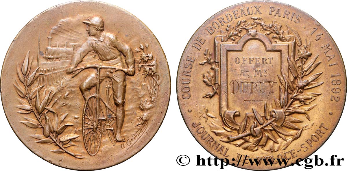 III REPUBLIC Médaille, Course Bordeaux-Paris organisée par le journal Véloce-Sport AU/XF