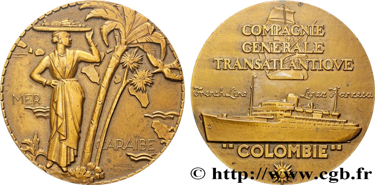 TROISIÈME RÉPUBLIQUE Médaille, Paquebot Colombie TTB+